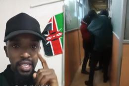 Photocollage of Kakan Maiyo and DCI officers arresting him.